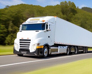 Fototapeta na wymiar Massive truck transports goods on highway. 