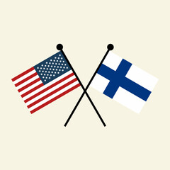 Flags of USA America and Finland with crossed position. Two national flag icons for symbol of agreement, cooperation, bilateral, negotiation, alliance, and politics.