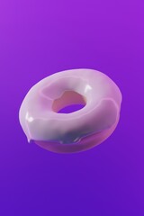 3d render of white glazed doughnut on a pink purple gradient background