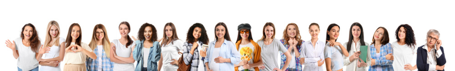 Fototapeta premium Collage of beautiful women on white background