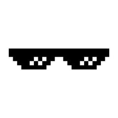 Funny Black Pixelated Sunglasses. Simple Linear Illustration of 8-bit Pixel Boss Glasses. Art Style Trend Modern Logotype Graphic - Isolated on White Background