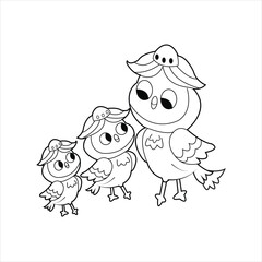 Cute cartoon happy bird coloring page