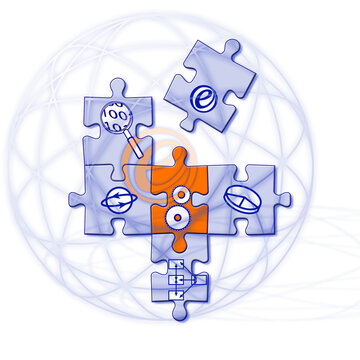 Puzzle, Netzwerk, Network, global, Netz, Orange, Blau, e-Kommerz, Kommerz, Daten, Zahnr&auml;der, Pr&auml;sentation, Presentation, orange, blue, e-commerce, commerce, data, gears, presentation, 