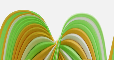 3d render abstract modern white background, folded ribbon macro, fashion wallpaper with wavy layers and colorful ruffles