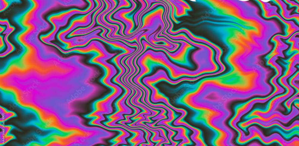 Poster abstract trippy background with ebru marbling texture in acid vivid colors.