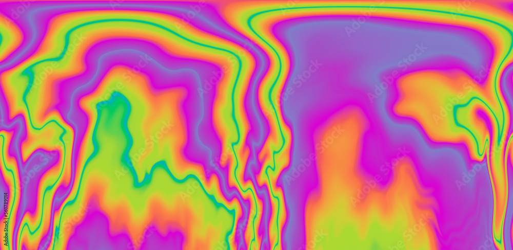 Poster abstract trippy background with ebru marbling texture in acid vivid colors.