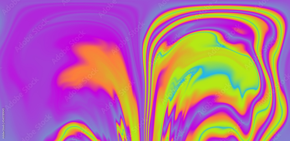 Poster abstract trippy background with ebru marbling texture in acid vivid colors.