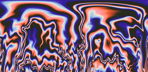 Abstract trippy background with ebru marbling texture in acid vivid colors.