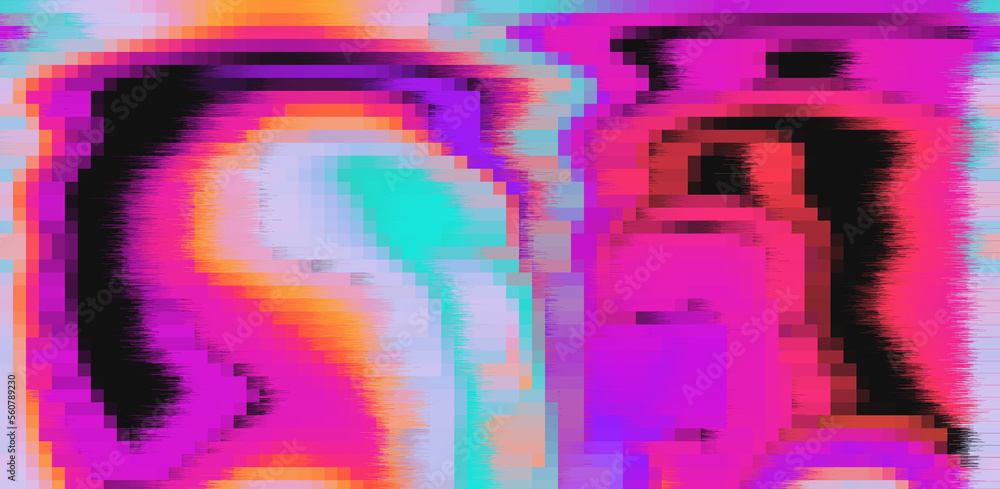 Poster Glitched and pixelated screen of a computer. Abstract background with digital noise artifacts.