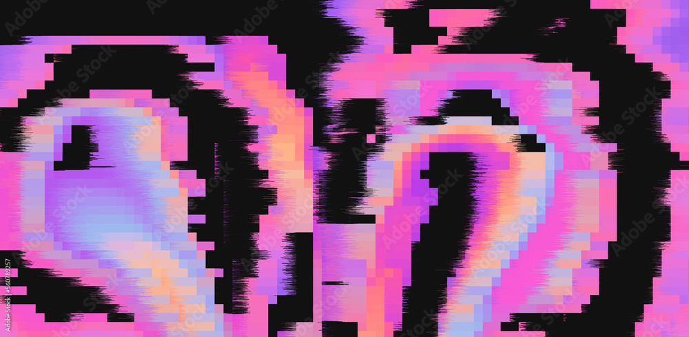 Poster Glitched and pixelated screen of a computer. Abstract background with digital noise artifacts.