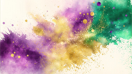 Mardi Gras Digital Watercolor Background Abstract Splash Colorful Art - obrazy, fototapety, plakaty