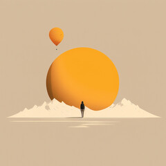 Minimalist Illustration Featuring a Person Walking Towards the Sun