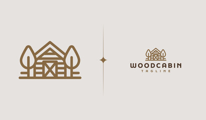Wooden House Pine Tree Logo Template. Universal creative premium symbol. Vector sign icon logotype
