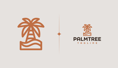 Palm Tree Beach Monoline Logo. Universal creative premium symbol. Vector sign icon logo template. Vector illustration