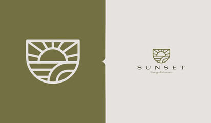 Sunset wave Monoline Logo Template. Universal creative premium symbol. Vector illustration