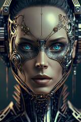 woman's face with a futuristic head and body