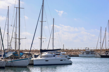 Modern yachts in sea at resort