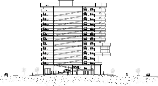 Multi Storey Car Park Detailed Cutout Sketch Design Vector Illustration