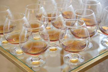 Drinks on a banquet table,