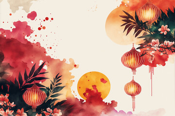 Obraz na płótnie Canvas chinese new year frame watercolor generative ai