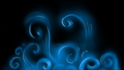 Magic puffs of blue smoke on a black background.
