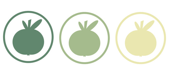 Set of eco-icons with an apple in a circle of three color options. Vector icon on a white background