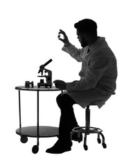 Silhouette of male scientist working on white background © Pixel-Shot