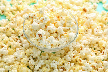 Bowl full of tasty popcorn, closeup