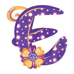 Isolated colored letter E with floral ornaments Typography fonts Vector