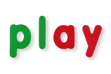 Play coloured magnetic letters on white with clipping path