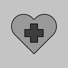 Obraz premium Cross inside heart vector icon. Medical sign