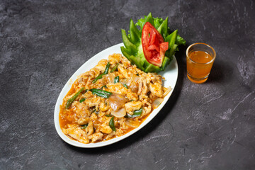 Chicken Chili Onion with sauce served in dish isolated on grey background top view of indian and bangladesh food