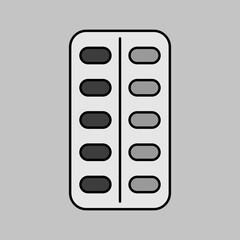 Pills strip vector grayscale icon. Medical sign