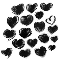 A set of painted silhouettes of isolated hearts. Different hearts for decoration. Valentine's day, Valentine's day, wedding. Templates in the form of hearts.For masks and brushes.