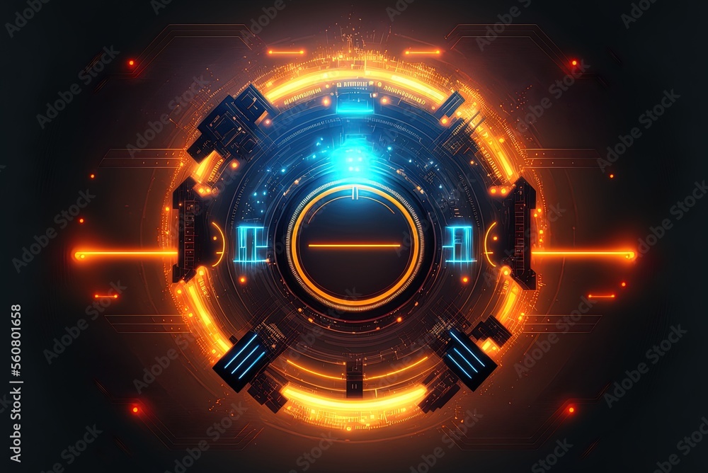 Poster the context of glowing hud technology in abstract. generative ai