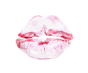 Red lipstick kiss mark on white background