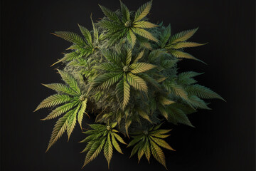 Marijuana plant on isolated background, top view. Generative AI