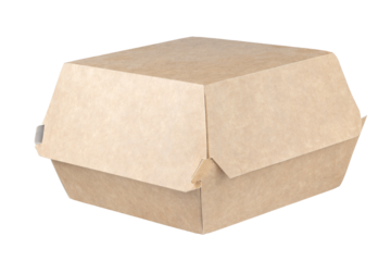 Craft brown burger eco box isolated on white background. Eco-friendly food packaging. Full Depth of field. Focus stacking. Png