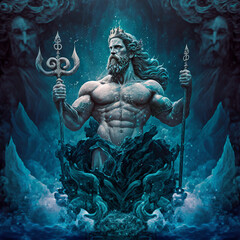 Ancient greek god Poseidon. Created with Generative AI technology.