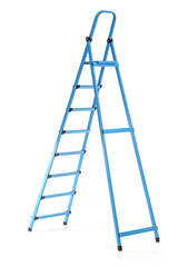 Blue maintenance ladder on white background