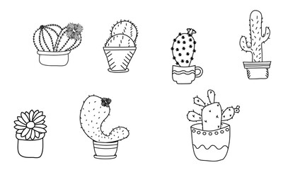doodle cactus set. cute cactus illustrations