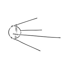 Satellite with dish antenna. Doodle style space satellite vector