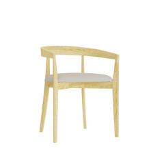 3D rendering Wood Minimal Chair White Leather Seat on White Back