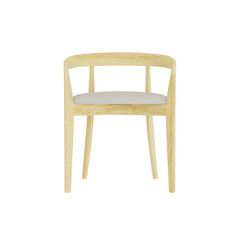 3D rendering Wood Minimal Chair White Leather Seat on White Back