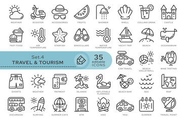 Set of conceptual icons. Vector icons in flat linear style for web sites, applications and other graphic resources. Set from the series - Travel and Tourism. Editable outline icon.	

