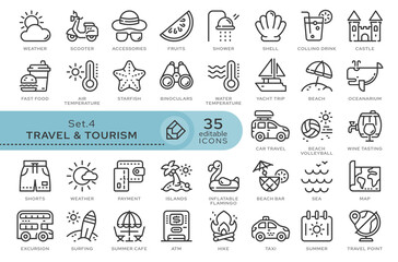 Set of conceptual icons. Vector icons in flat linear style for web sites, applications and other graphic resources. Set from the series - Travel and Tourism. Editable outline icon.