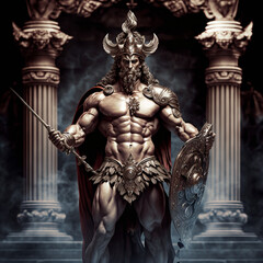 Ancient greek god Ares. Created with Generative AI technology.