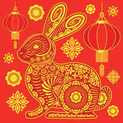 Happy Chinese New Year 2023 Year of the Rabbit Vector illustration 
