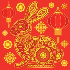 Abwaschbare Fototapete Zeichnung Happy Chinese New Year 2023 Year of the Rabbit Vector illustration 
