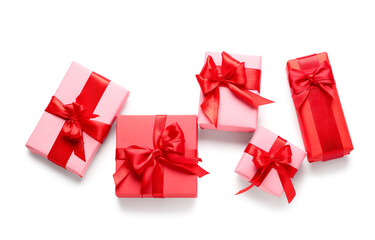 Set of different gifts isolated on white background. Valentine's Day celebration